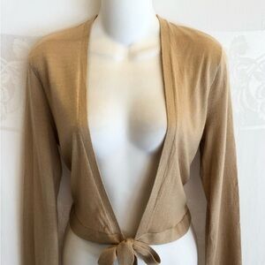 RALPH LAUREN Camel Tan Cashmere Silk Tie Front Top M L $500